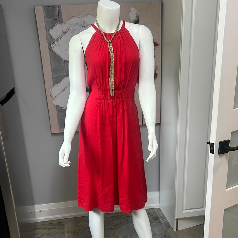 Kate Spade Red Pleated Halter Midi Dress